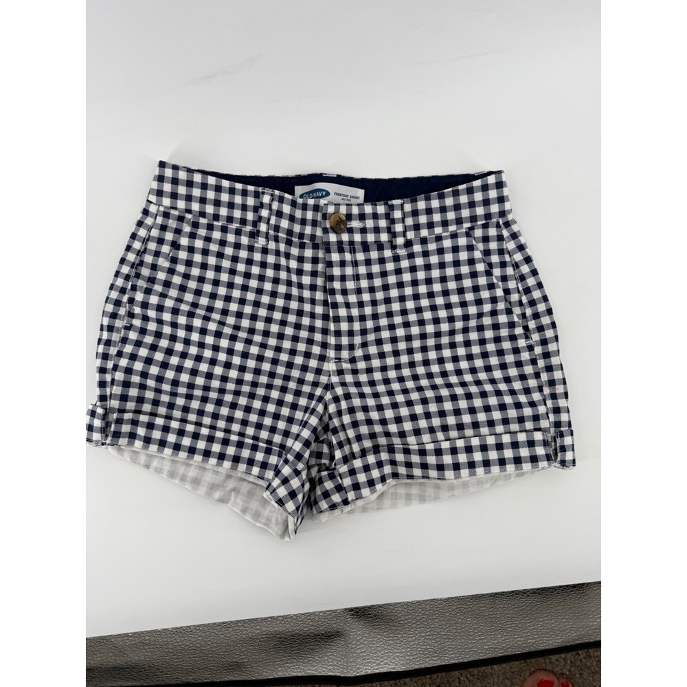 Old Navy Everyday Short Mid-Rise Navy White Gingham Plaid Cuffed Shorts Size 4